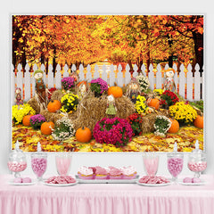 Lofaris Scarecrows and Pumpkin Flowers Maple Autumn Backdrop