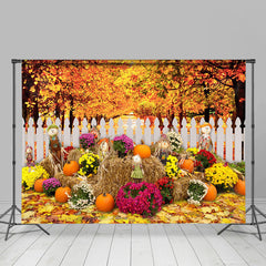 Lofaris Scarecrows and Pumpkin Flowers Maple Autumn Backdrop
