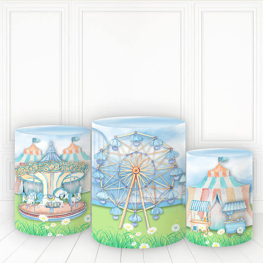 Lofaris Sea Blue Circus Theme Cylinder Cover Birthday Party Plinth