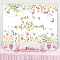 Lofaris She Is A Wildflower Floral White Baby Shower Backdrop