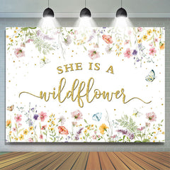 Lofaris She Is A Wildflower Floral White Baby Shower Backdrop