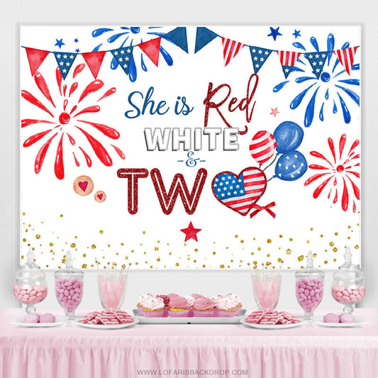 Lofaris She Is Red White 2nd Happy Independence Birthday Backdrop