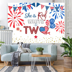 Lofaris She Is Red White 2nd Happy Independence Birthday Backdrop