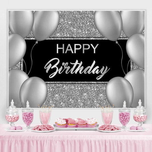 Lofaris Shinning Silver and Gery Balloons Birthday Backdrop