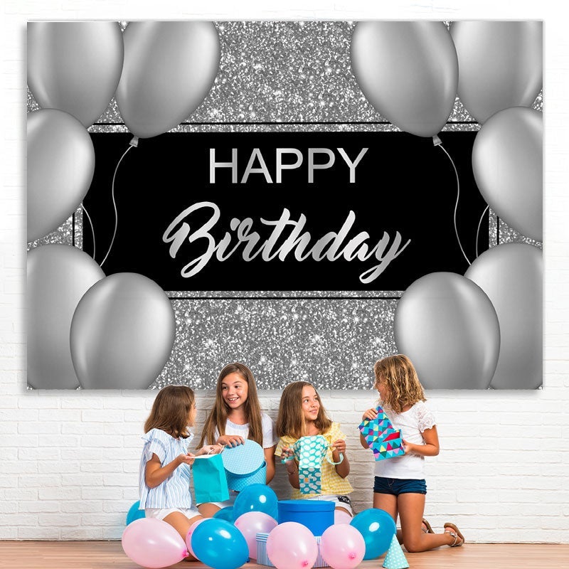 Lofaris Shinning Silver and Gery Balloons Birthday Backdrop