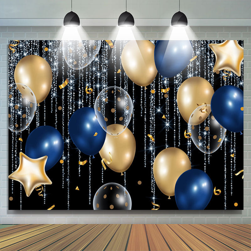 Lofaris Shiny Blue Lines With Balloons Celebration Backdrop
