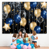 Load image into Gallery viewer, Lofaris Shiny Blue Lines With Balloons Celebration Backdrop