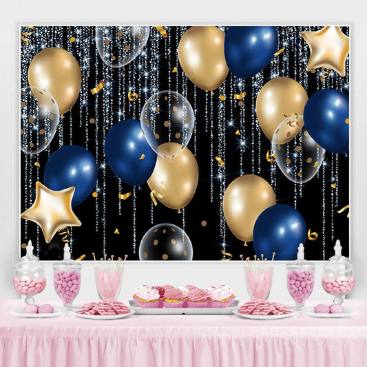 Lofaris Shiny Blue Lines With Balloons Celebration Backdrop
