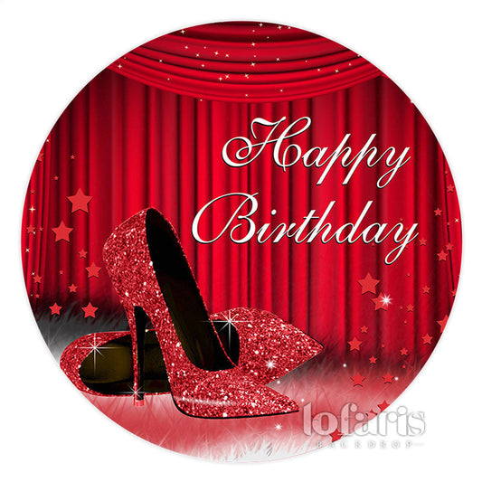 Lofaris Shiny Hot Red High Heels Happy Birthday Circle Backdrop