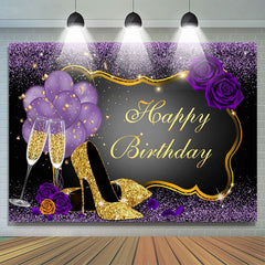 Lofaris Shiny Sequin High Heels Purple Rose Birthday Backdrop
