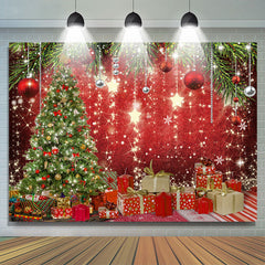 Lofaris Shiny Stars With Christmas Gift Tree Holiday Backdrop