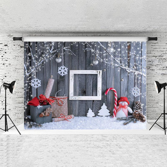 Lofaris Shiny Tree Snowflake Snowman Wooden Christmas Backdrops