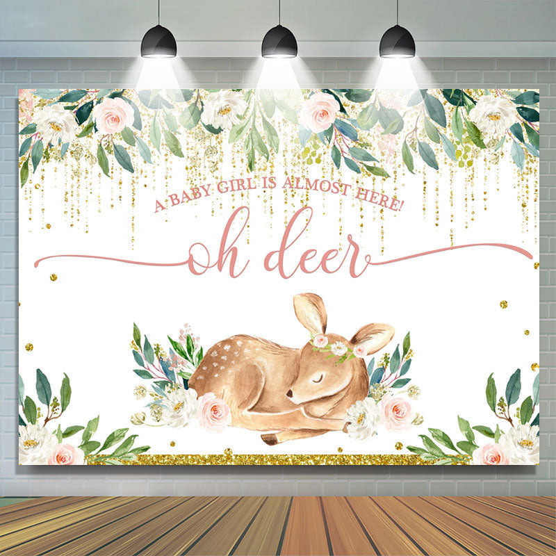 Lofaris Sika Deer And Flower Baby Shower Backdrop For Girl