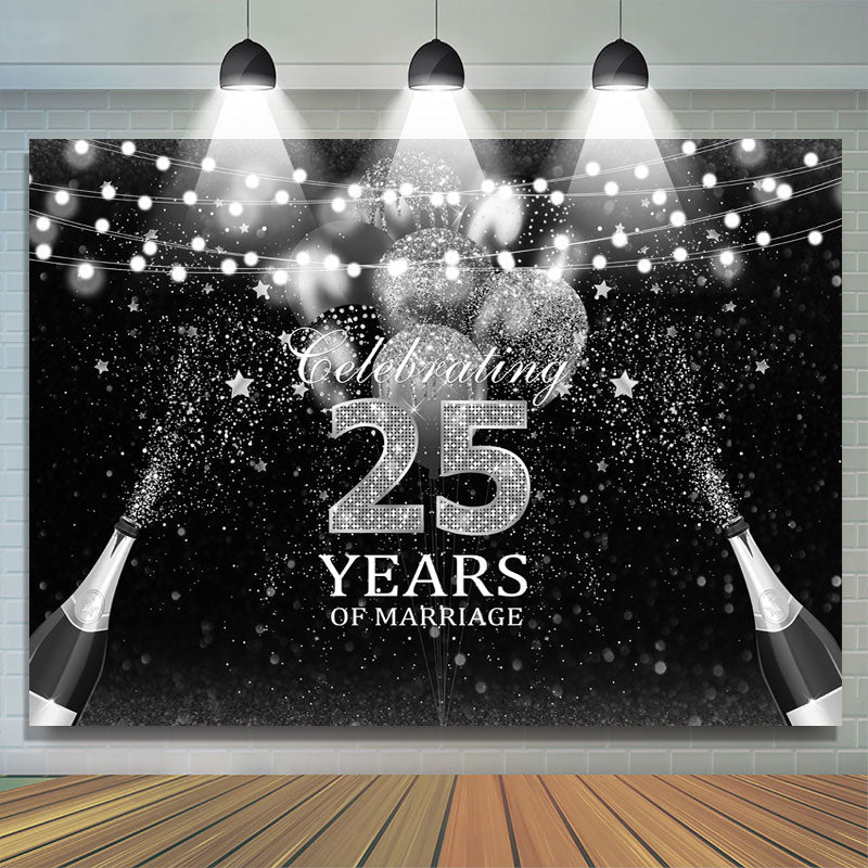Lofaris Silver And Black Glitter Celebrate 25 Years Backdrop