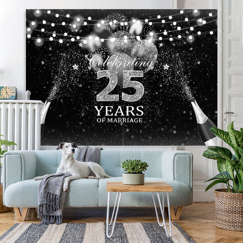 Lofaris Silver And Black Glitter Celebrate 25 Years Backdrop