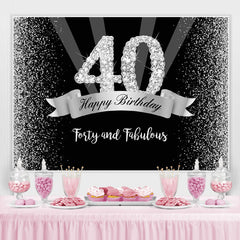 Lofaris Silver And Black Glitter Happy 40Th Birthday Backdrop