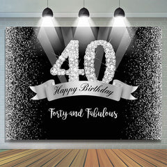 Lofaris Silver And Black Glitter Happy 40Th Birthday Backdrop