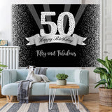 Load image into Gallery viewer, Lofaris Silver And Black Glitter Happy 50Th Birthday Backdrop