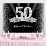 Load image into Gallery viewer, Lofaris Silver And Black Glitter Happy 50Th Birthday Backdrop