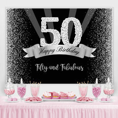 Lofaris Silver And Black Glitter Happy 50Th Birthday Backdrop
