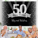 Load image into Gallery viewer, Lofaris Silver And Black Glitter Happy 50Th Birthday Backdrop