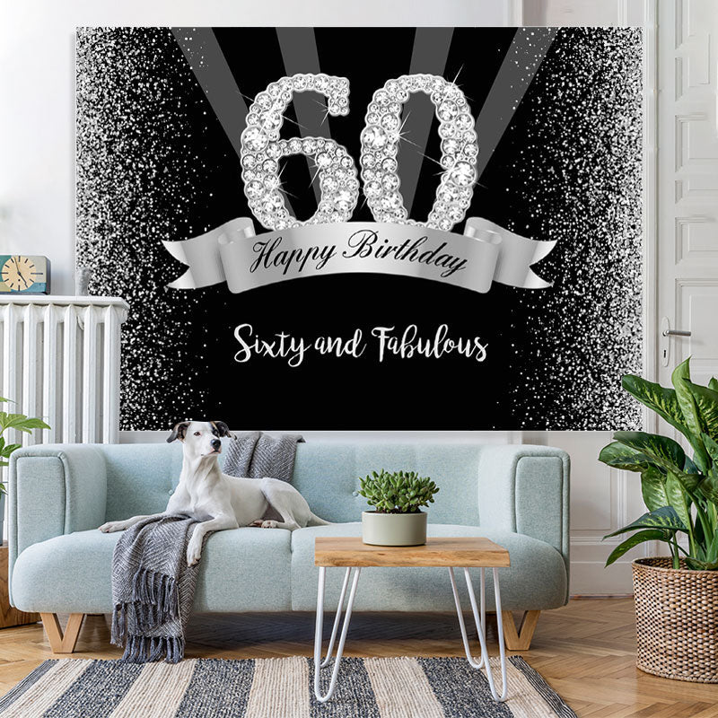 Lofaris Silver And Black Glitter Happy 60Th Birthday Backdrop