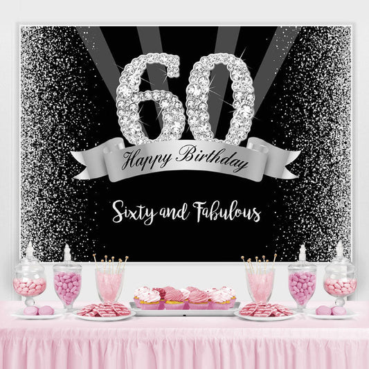 Lofaris Silver And Black Glitter Happy 60Th Birthday Backdrop