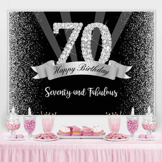 Lofaris Silver And Black Glitter Happy 70Th Birthday Backdrop