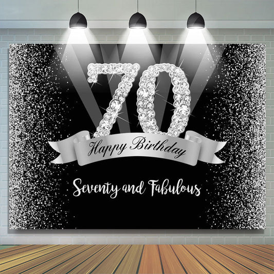 Lofaris Silver And Black Glitter Happy 70Th Birthday Backdrop