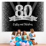 Load image into Gallery viewer, Lofaris Silver And Black Glitter Happy 80Th Birthday Backdrop