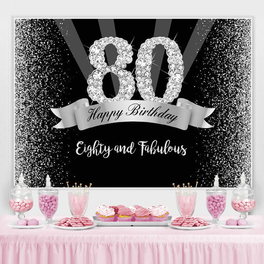 Lofaris Silver And Black Glitter Happy 80Th Birthday Backdrop
