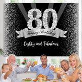 Load image into Gallery viewer, Lofaris Silver And Black Glitter Happy 80Th Birthday Backdrop