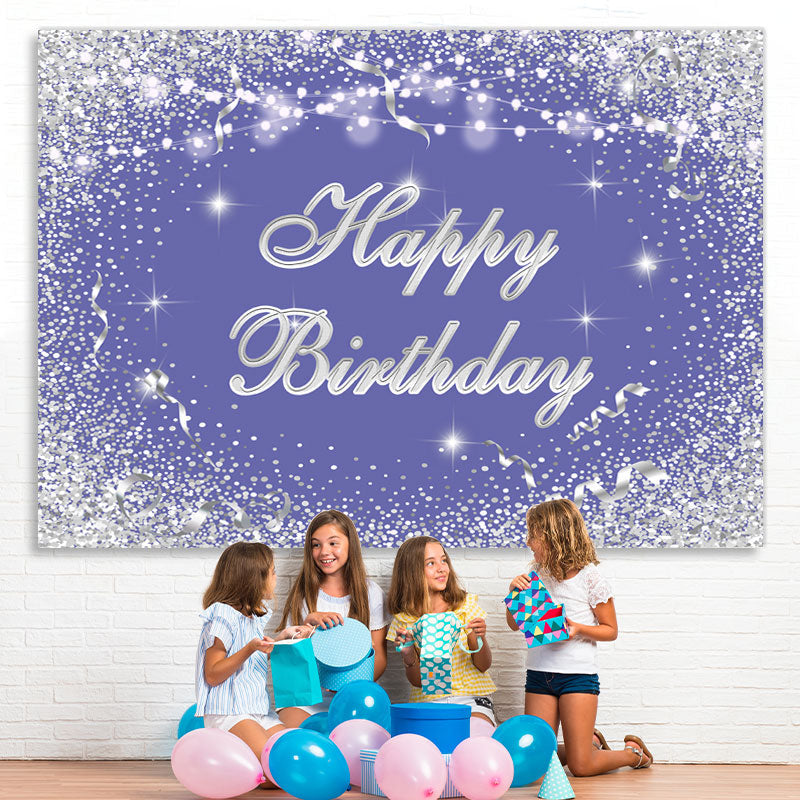 Lofaris Silver And Blue Glitter Bokeh Happy Birthday Backdrop