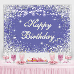 Lofaris Silver And Blue Glitter Bokeh Happy Birthday Backdrop