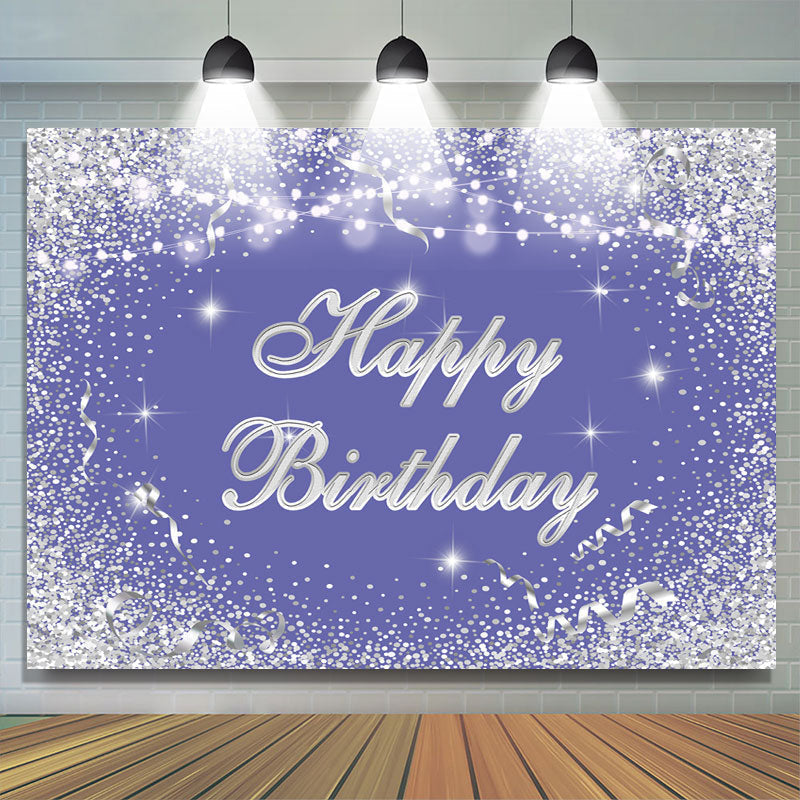 Lofaris Sparkle Silver Blue Happy Birthday Backdrop For Girl