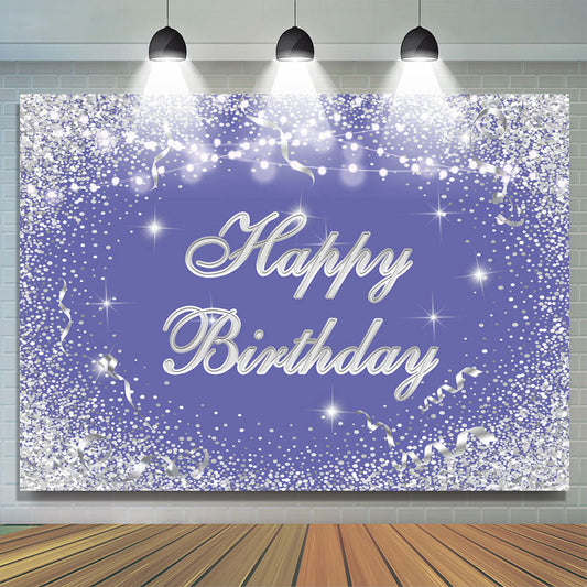 Lofaris Silver And Blue Glitter Bokeh Happy Birthday Backdrop