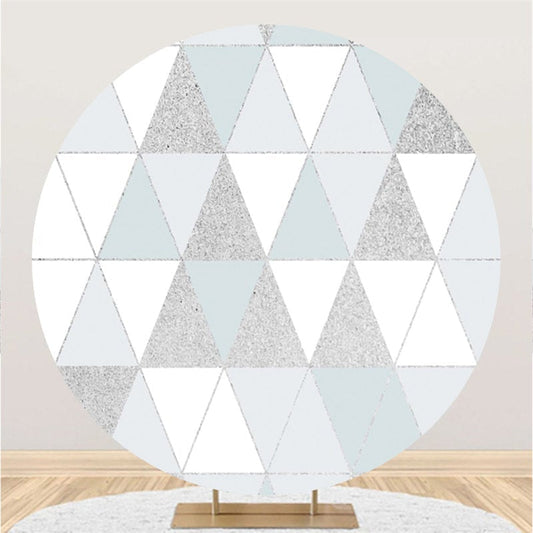 Lofaris Silver And White Triangle Happy Birthday Round Backdrop