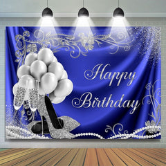 Lofaris Silver Balloon and Heels Blue Happy Birthday Backdrop