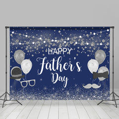 Lofaris Silver Blue Glitter Balloon Happy Fathers Day Backdrop