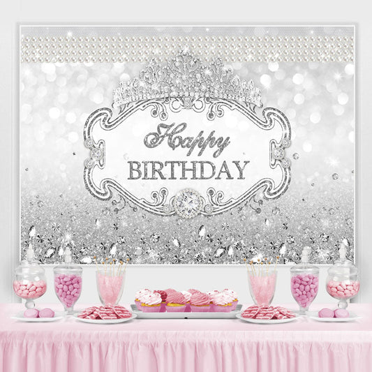 Lofaris Silver Diamond Royal Crown Princess Birthday Backdrop