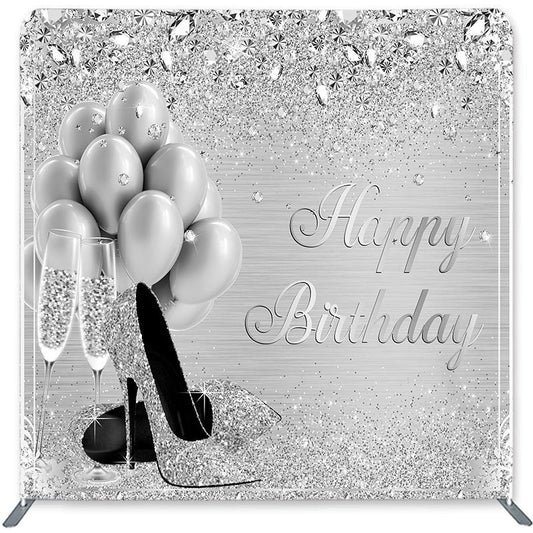 Lofaris Silver Glitter Balloon Double-Sided Backdrop for Birthday