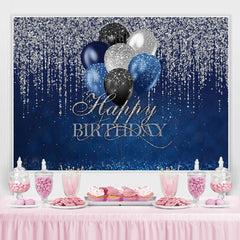 Lofaris Silver Glitter Blue Happy Birthday Backdrop For Girl