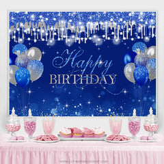Lofaris Silver Glitter Navy Blue Balloon Happy Birthday Backdrop