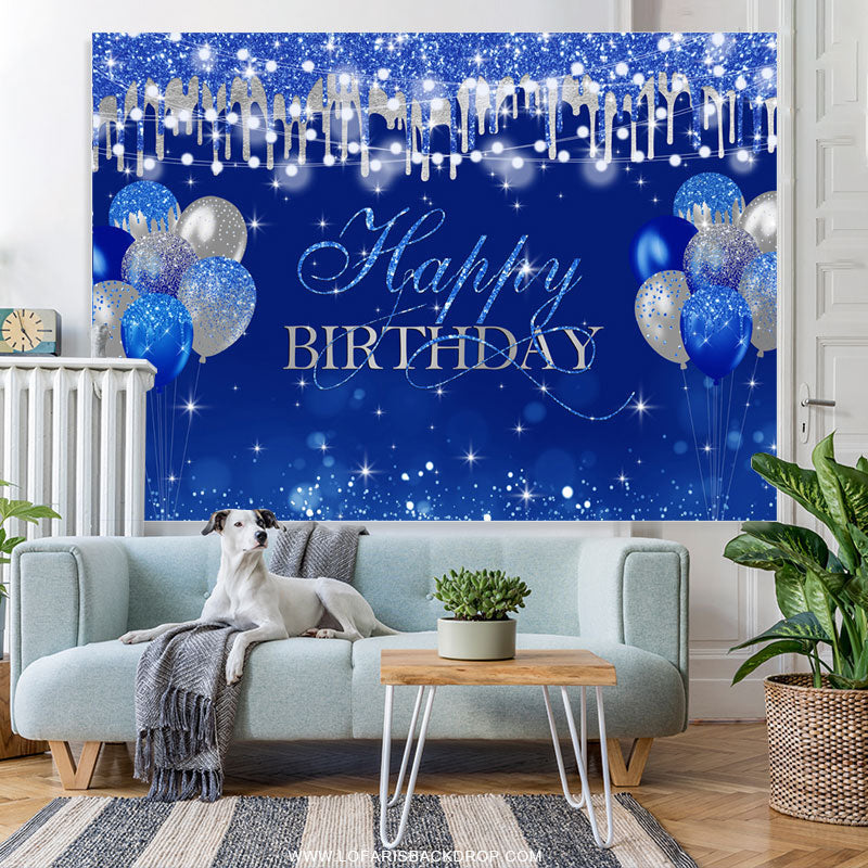 Lofaris Silver Glitter Navy Blue Balloon Happy Birthday Backdrop