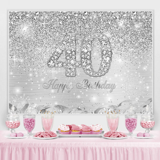 Lofaris Silver Glitter Simple Happy 40Th Birthday Backdrop