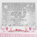 Load image into Gallery viewer, Lofaris Silver Glitter Simple Happy 40Th Birthday Backdrop