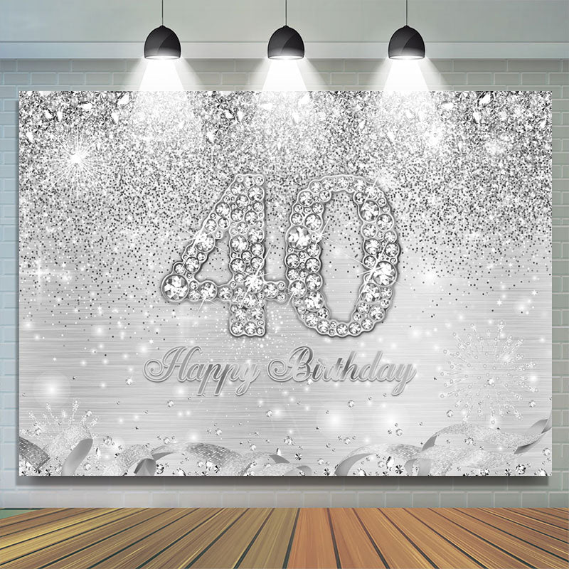Lofaris Silver Glitter Simple Happy 40Th Birthday Backdrop