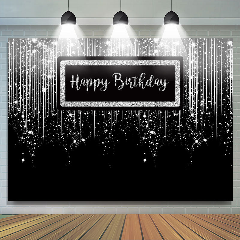Lofaris Silver Glitter Spark Luxury Happy Birthday Backdrop