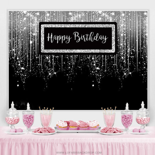 Lofaris Silver Glitter Spark Luxury Happy Birthday Backdrop