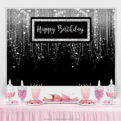 Lofaris Silver Glitter Spark Luxury Happy Birthday Backdrop